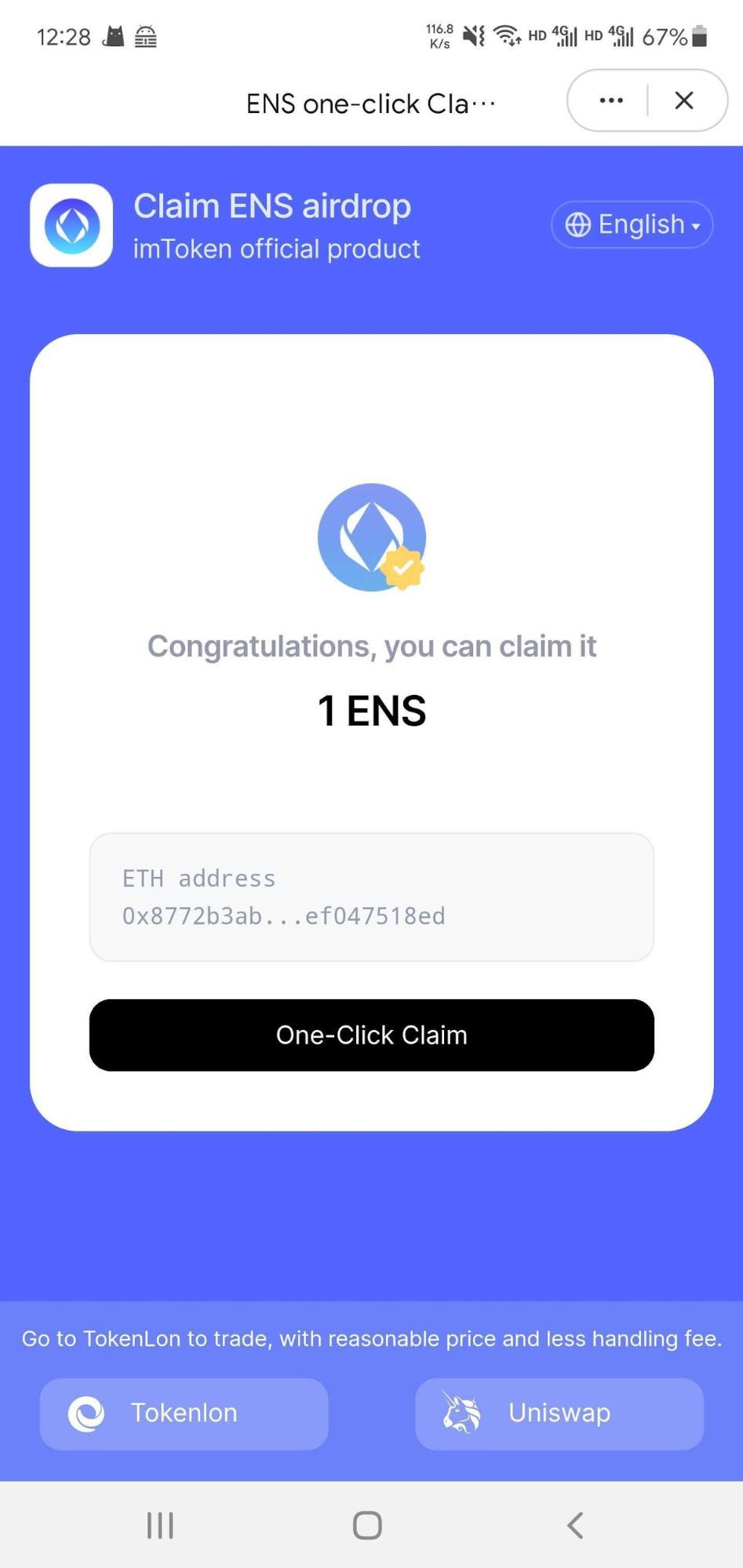 How to claim ENS airdrop with one click? – imToken - Ethereum Wallet,  Bitcoin Wallet - Help Center
